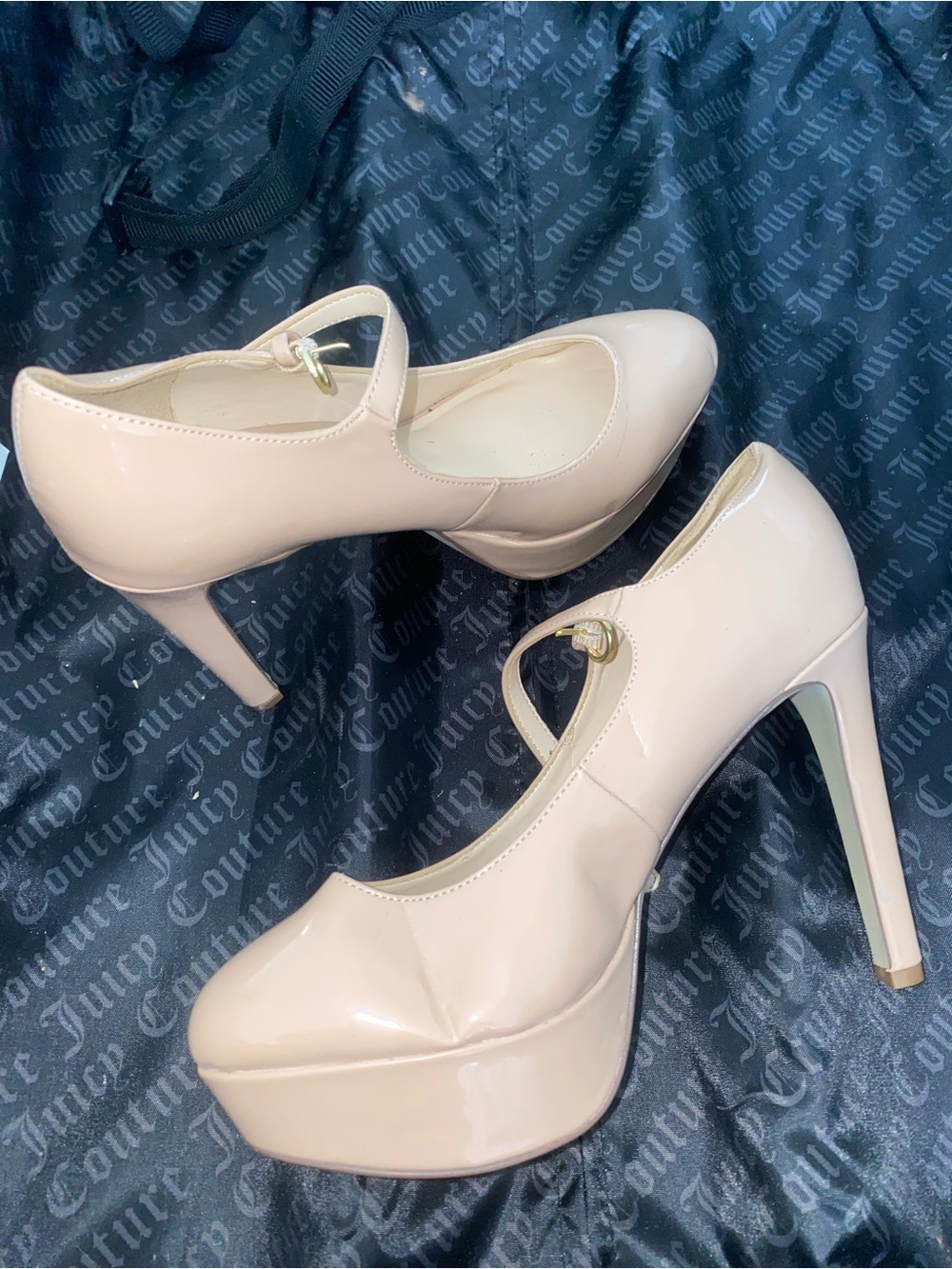 Nine West Blush Patent Mary Jane Pumps with Gold Buckle